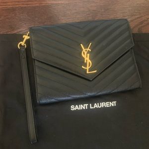 Authentic YSL black monogram wristlet clutch